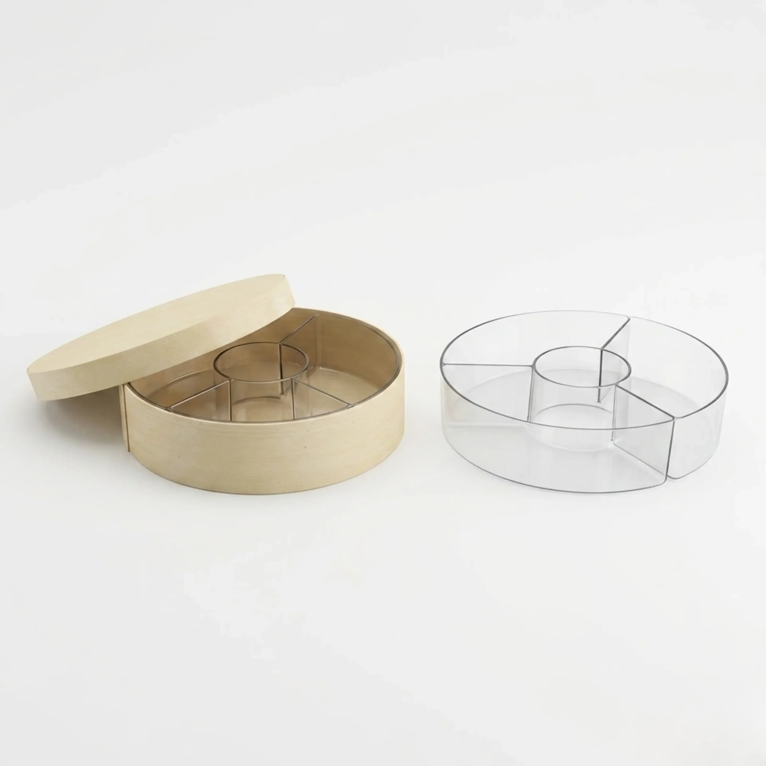 Boîtes rondes en bois de peuplier alimentaire réutilisables avec insert PET Direct Eco Green