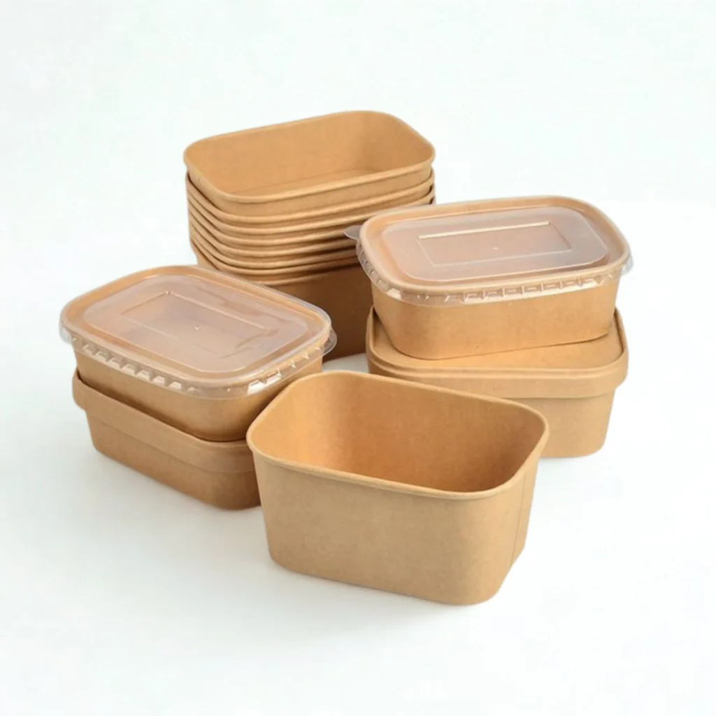 Boîtes salades rectangulaires en carton kraft brun jetables Direct Eco Green