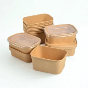 Boîtes salades rectangulaires en carton kraft brun jetables Direct Eco Green