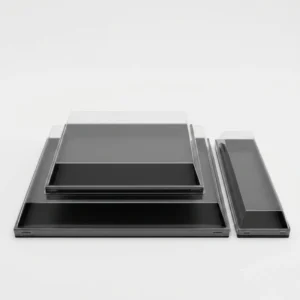 Plateaux traiteur en carton noir et couvercles transparents rPET Direct Eco Green